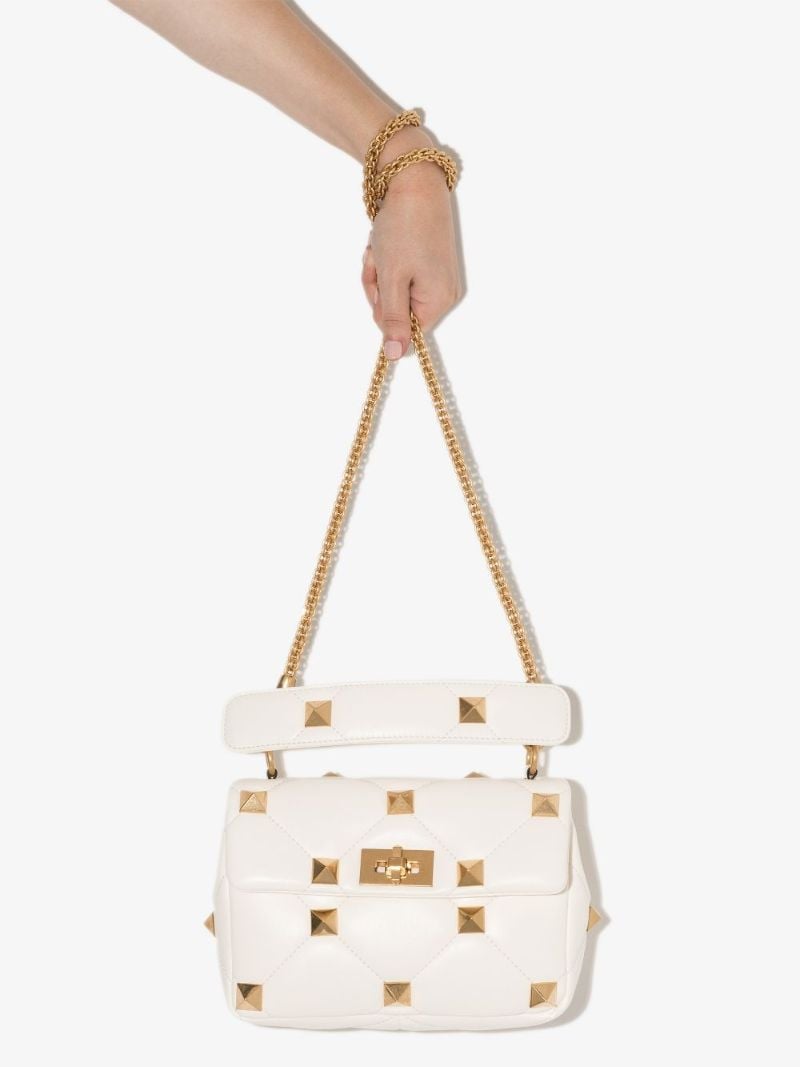 White Roman Stud Medium Leather Shoulder Bag