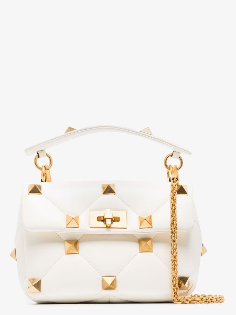 White Roman Stud Medium Leather Shoulder Bag