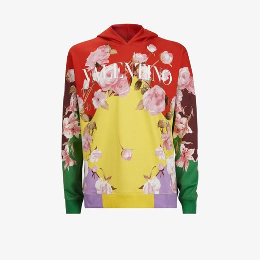 Rose Print Colour Block Hoodie