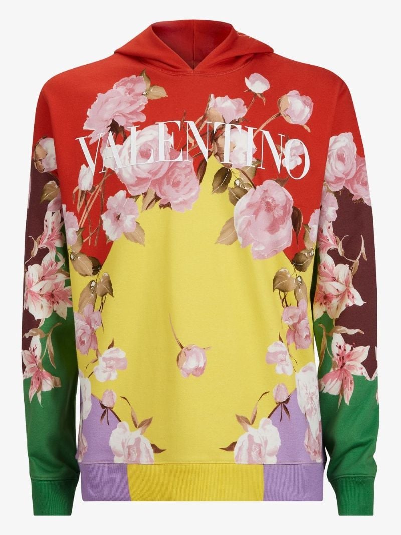 Rose Print Colour Block Hoodie