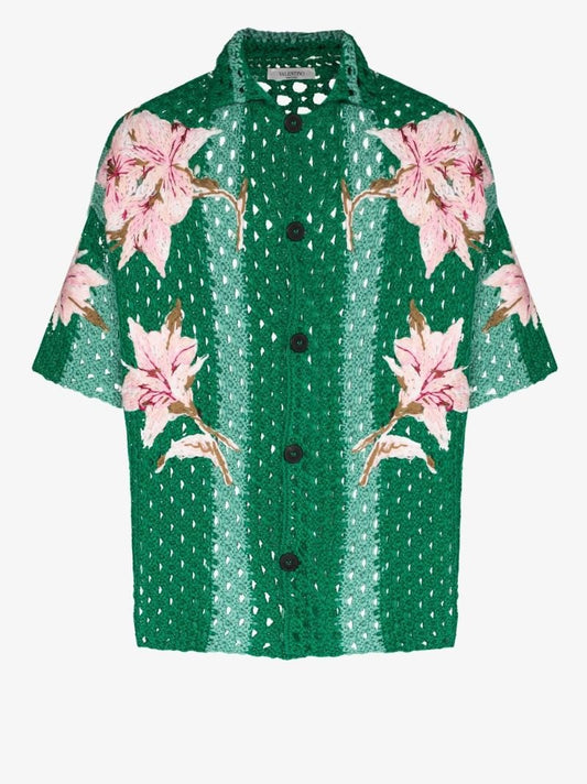 Floral Embroidered Crochet Shirt