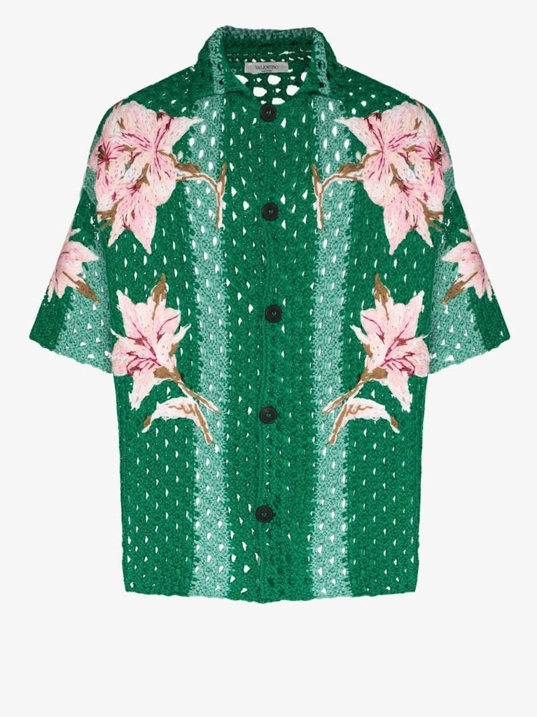 Floral Embroidered Crochet Shirt