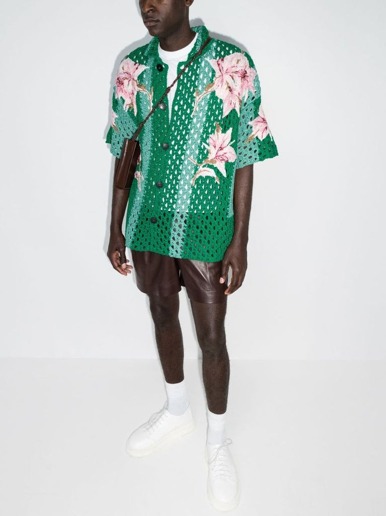 Floral Embroidered Crochet Shirt