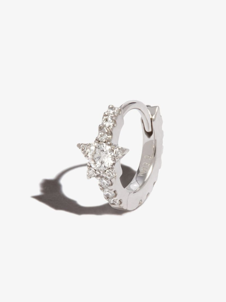 18k White Gold Star Eternity Diamond Huggie Earring