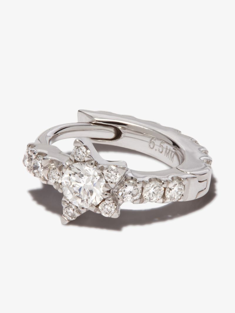 18k White Gold Star Eternity Diamond Huggie Earring