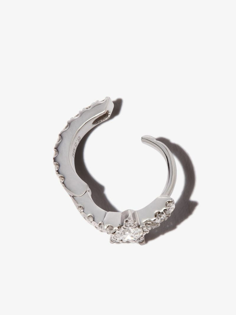 18k White Gold Star Eternity Diamond Huggie Earring