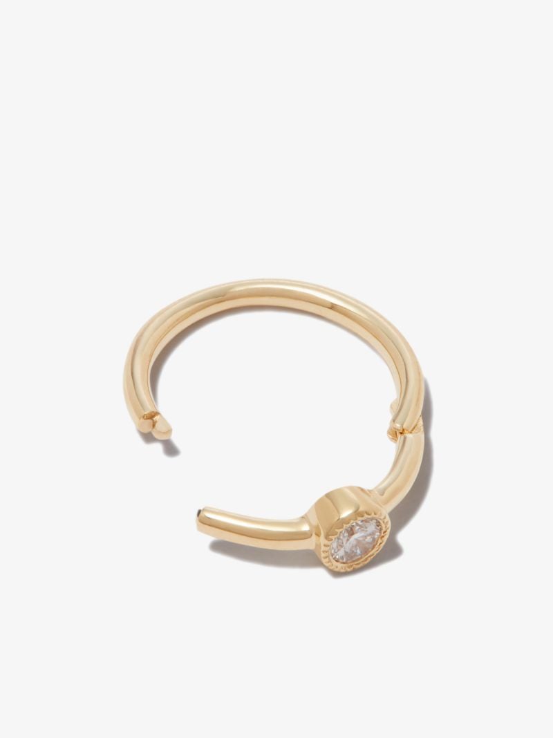 18k Yellow Gold Scalloped Diamond Hoop Earring
