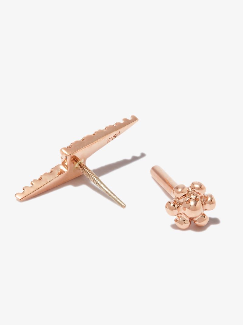 18k Rose Gold Lightning Bolt Diamond Earring