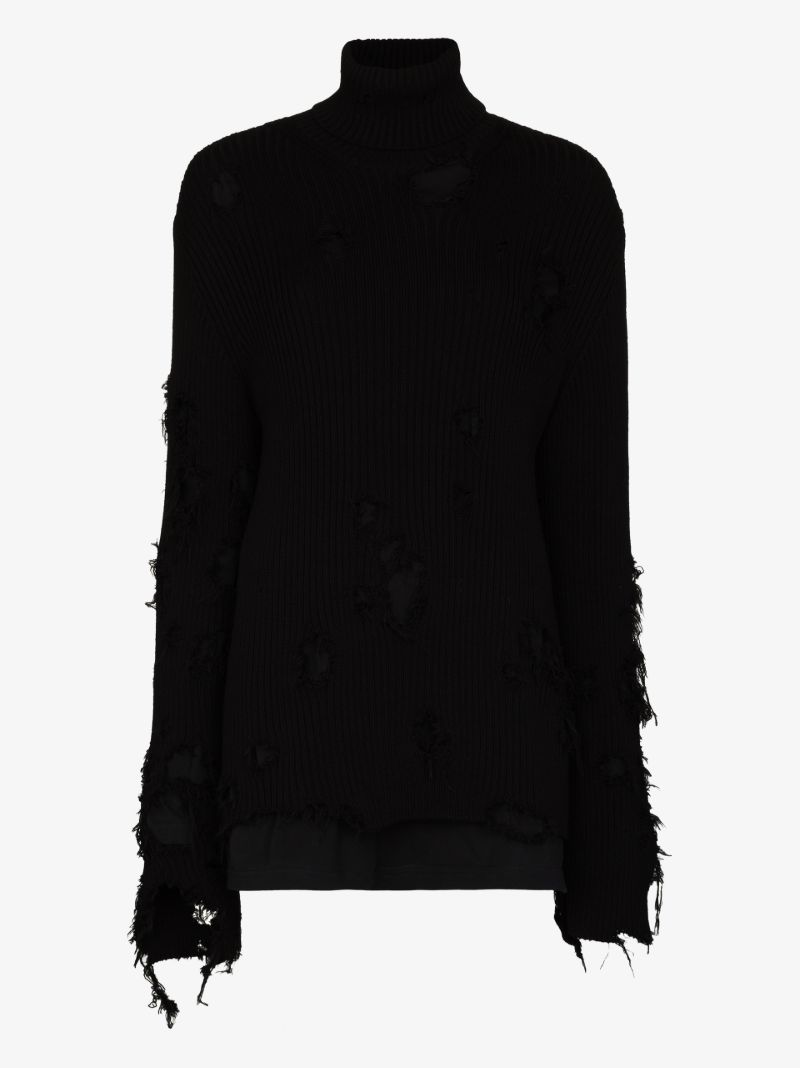 Black Destroyed Cotton Sweater