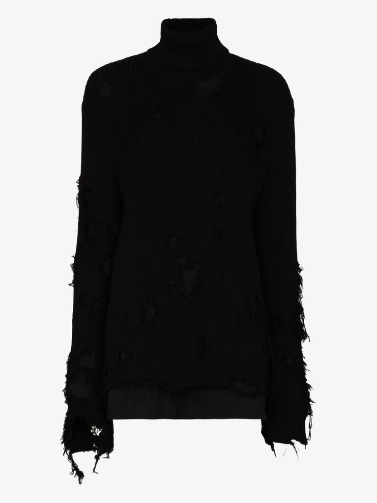 Black Destroyed Cotton Sweater
