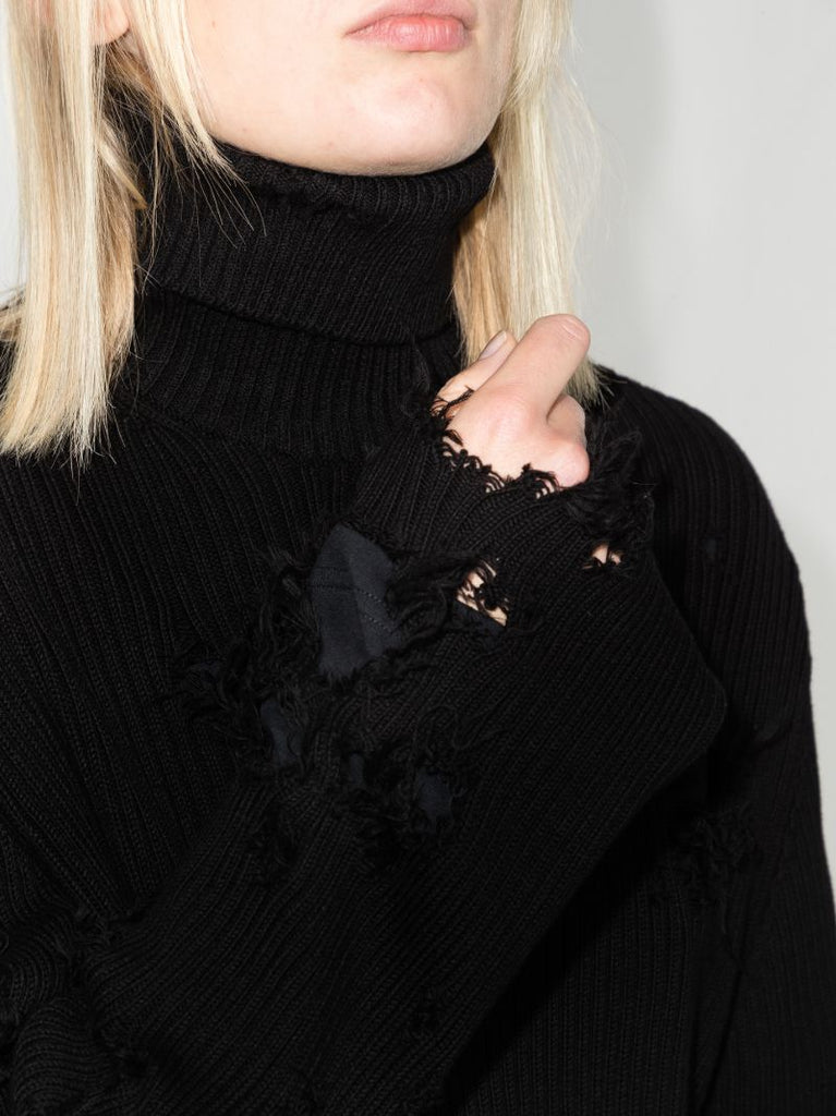 Black Destroyed Cotton Sweater