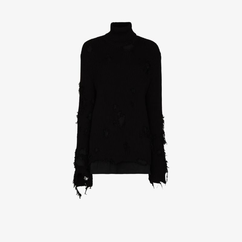 Black Destroyed Cotton Sweater