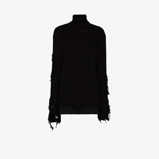 Black Destroyed Cotton Sweater