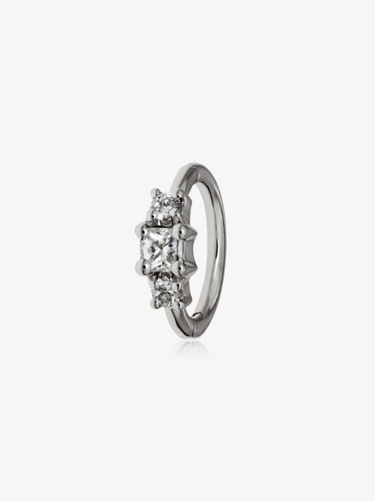 18k White Gold Princess Diamond Huggie Earring