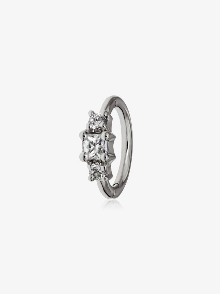 18k White Gold Princess Diamond Huggie Earring