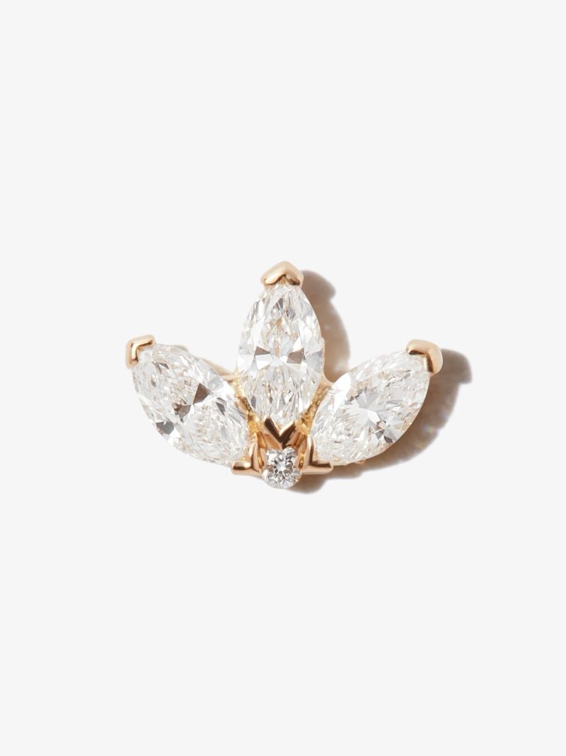 18k Yellow Gold Lotus Diamond Single Stud Earring