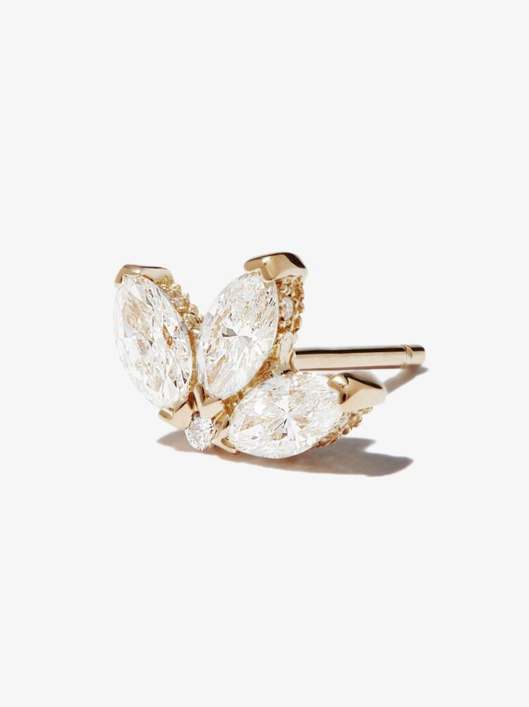 18k Yellow Gold Lotus Diamond Single Stud Earring
