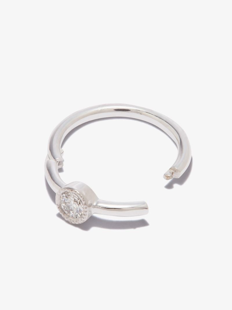 18k White Gold Scalloped Diamond Hoop Earring