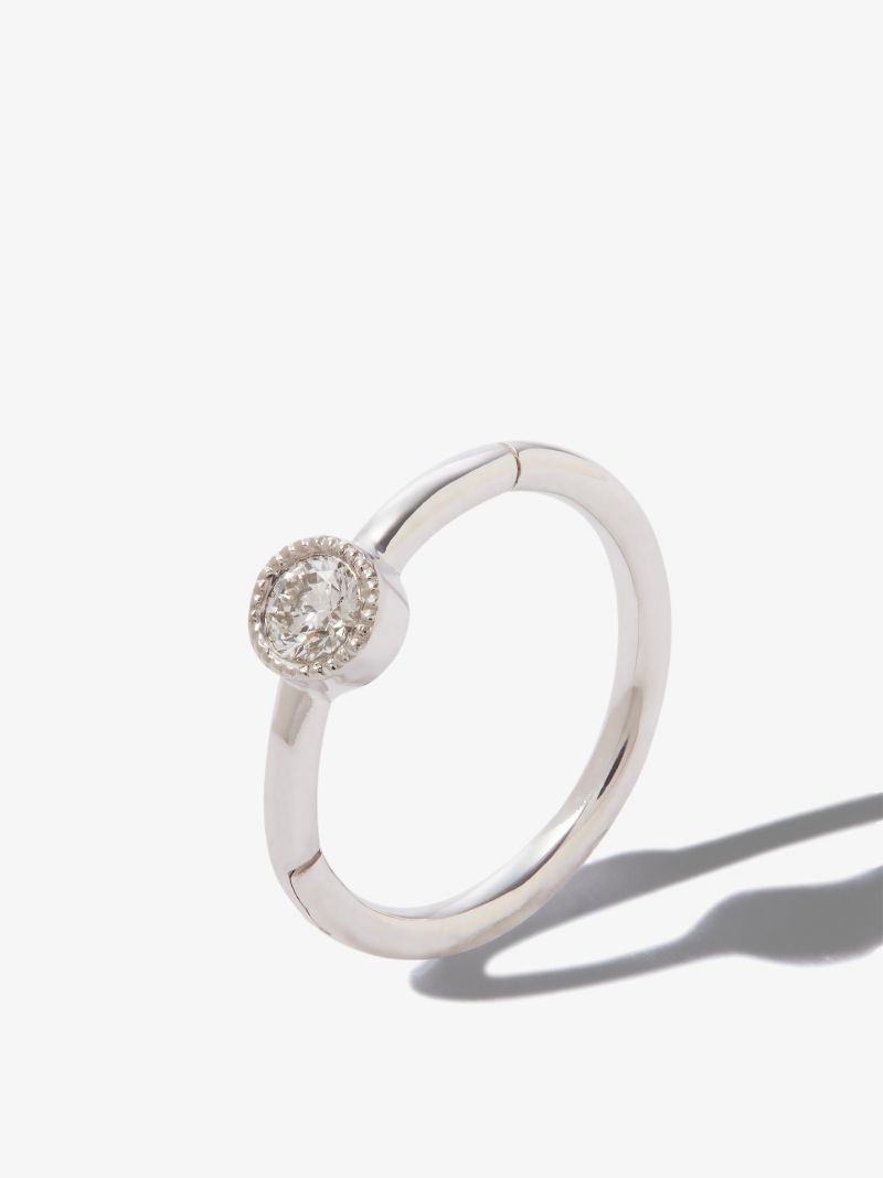 18k White Gold Scalloped Diamond Hoop Earring
