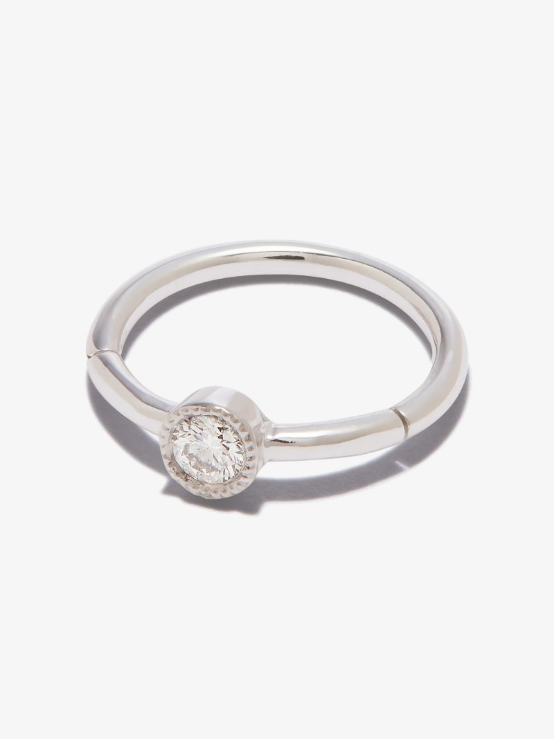 18k White Gold Scalloped Diamond Hoop Earring