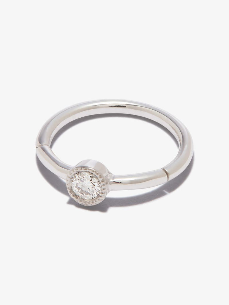 18k White Gold Scalloped Diamond Hoop Earring
