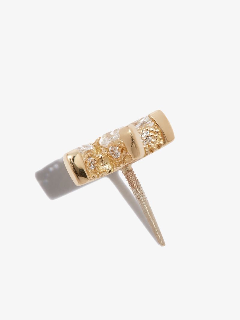 18k Yellow Gold Lotus Diamond Single Stud Earring