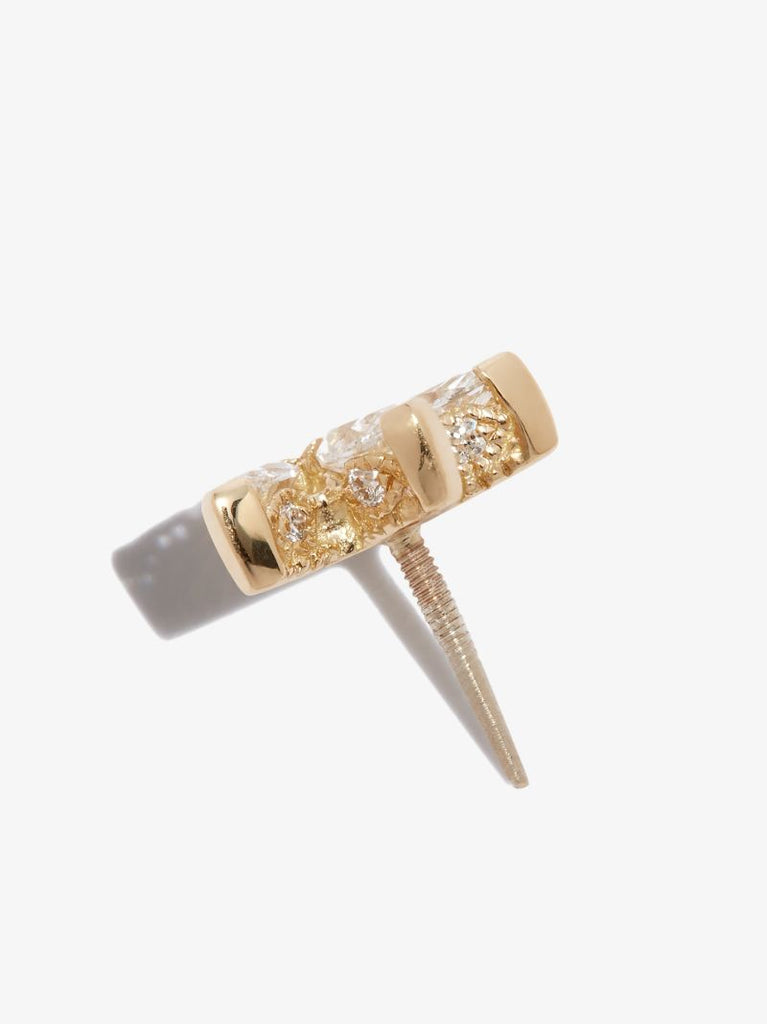 18k Yellow Gold Lotus Diamond Single Stud Earring