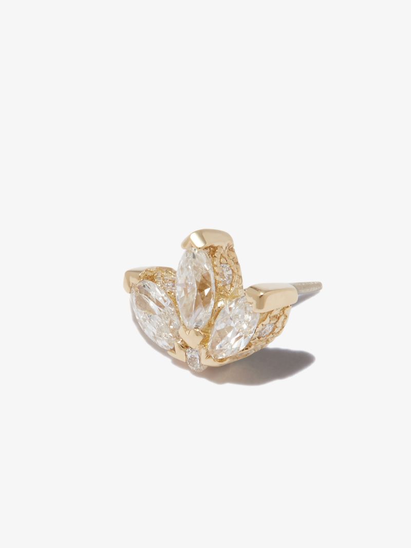 18k Yellow Gold Lotus Diamond Single Stud Earring