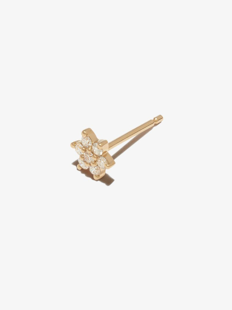 18k Yellow Gold Flower Diamond Earring