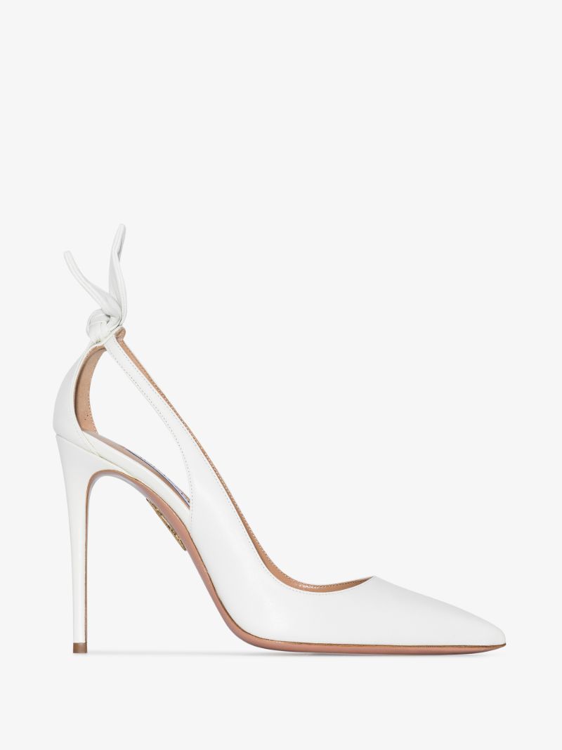 White Bow Tie 105 Leather Pumps