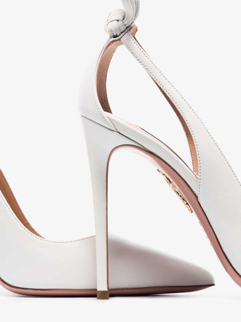 White Bow Tie 105 Leather Pumps