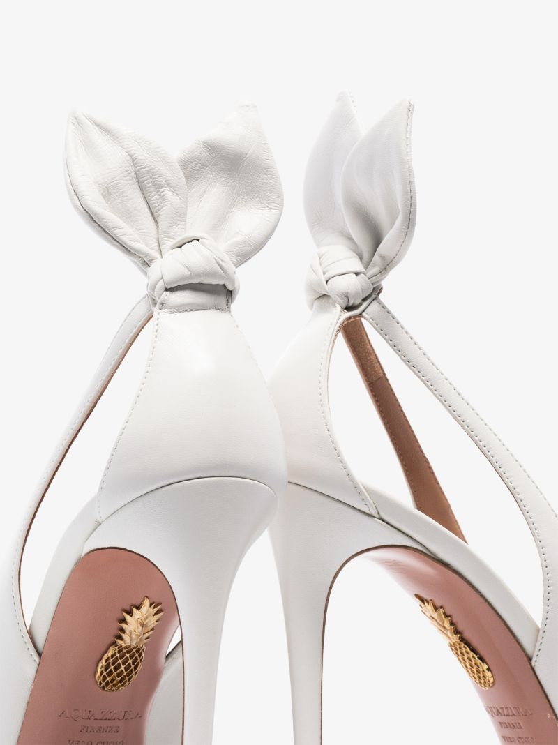 White Bow Tie 105 Leather Pumps