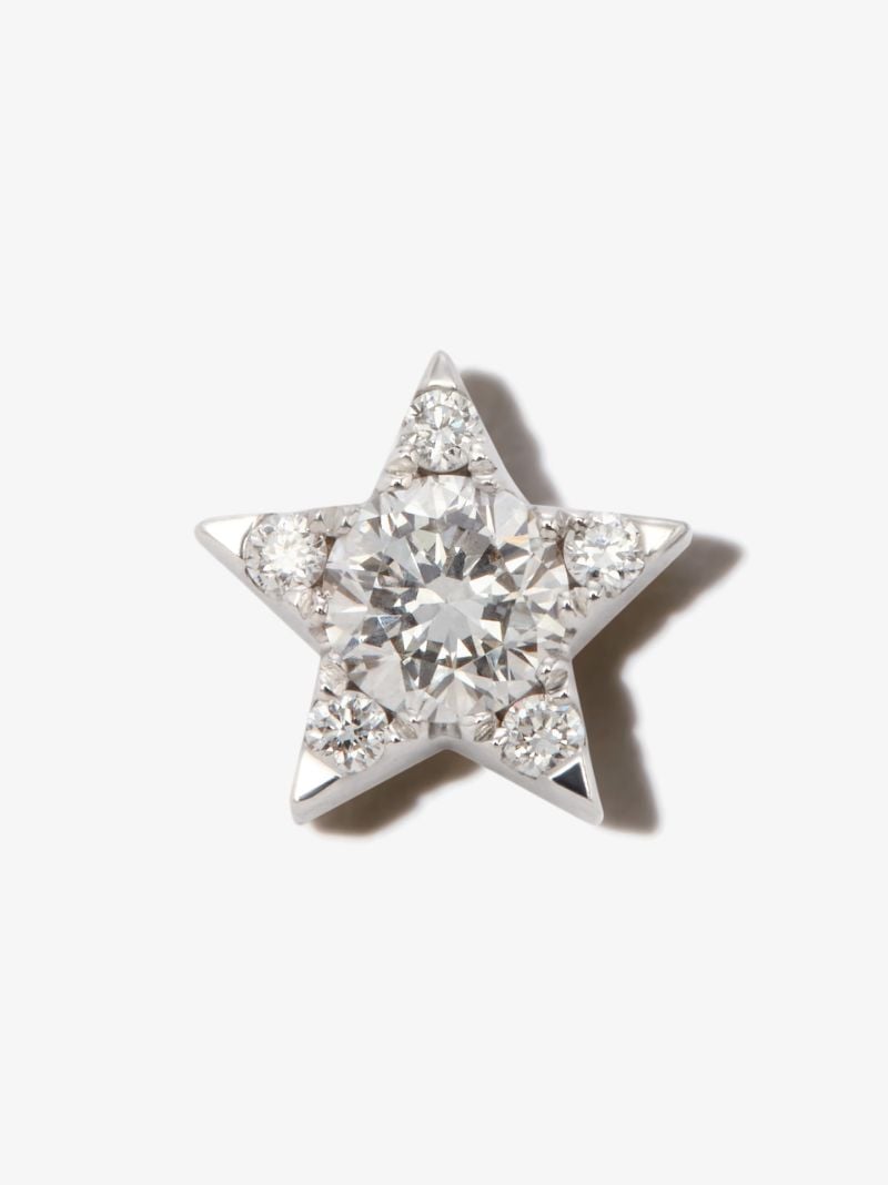 18k White Gold Star Diamond Earring