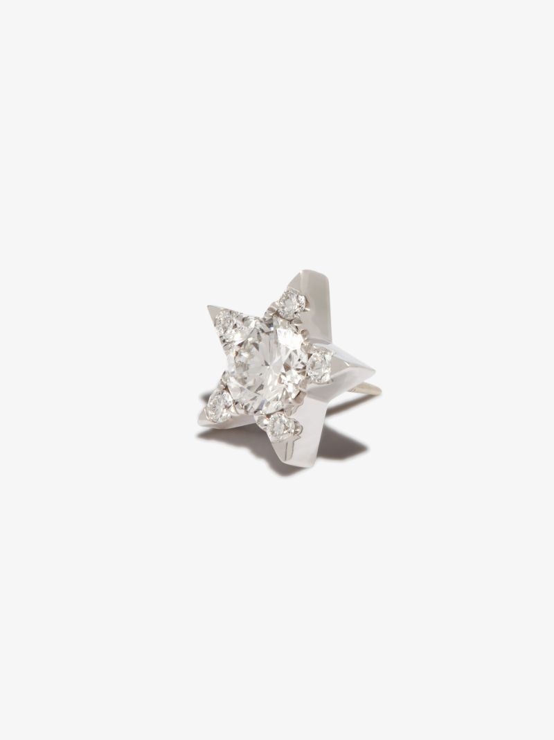 18k White Gold Star Diamond Earring