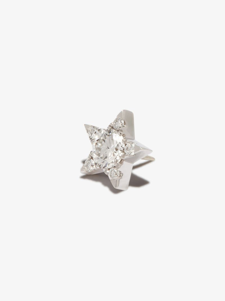 18k White Gold Star Diamond Earring