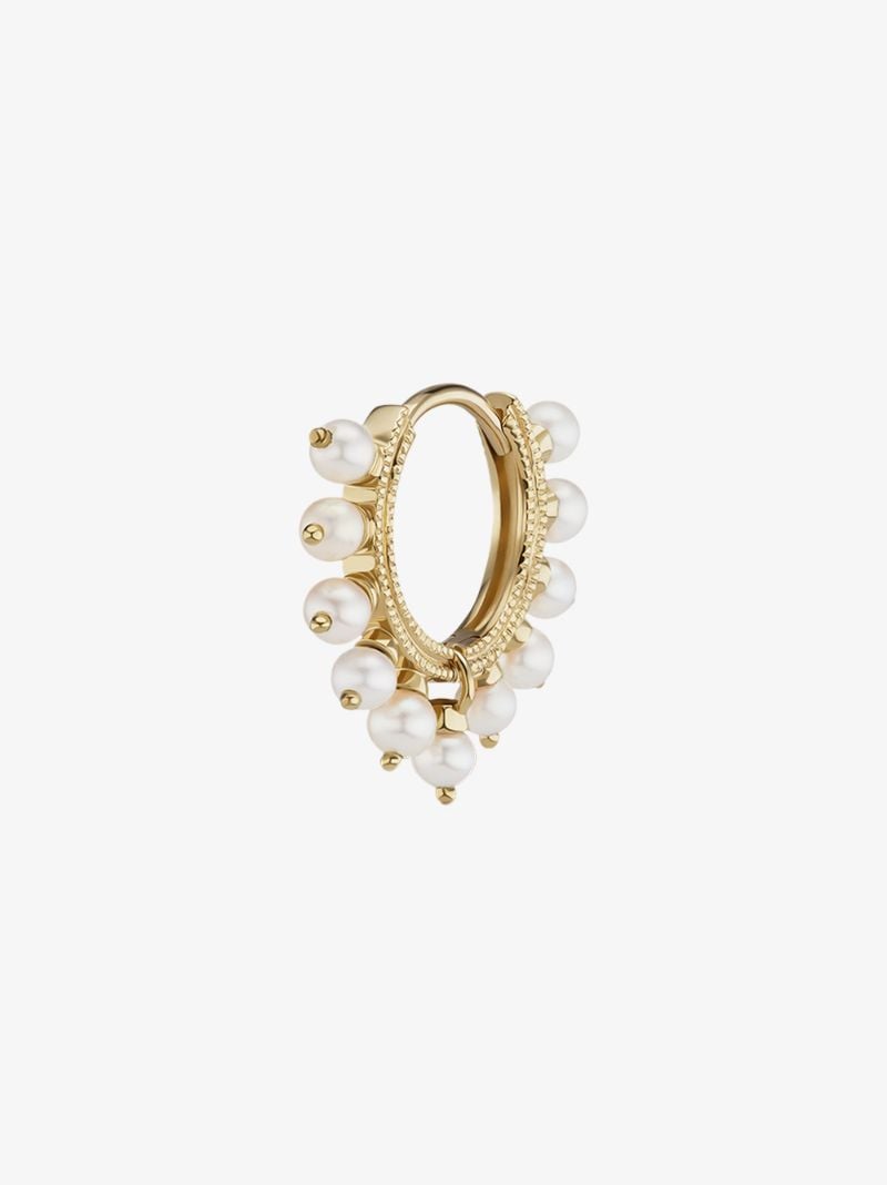 18k Yellow Gold Pearl Coronet Hoop Earring
