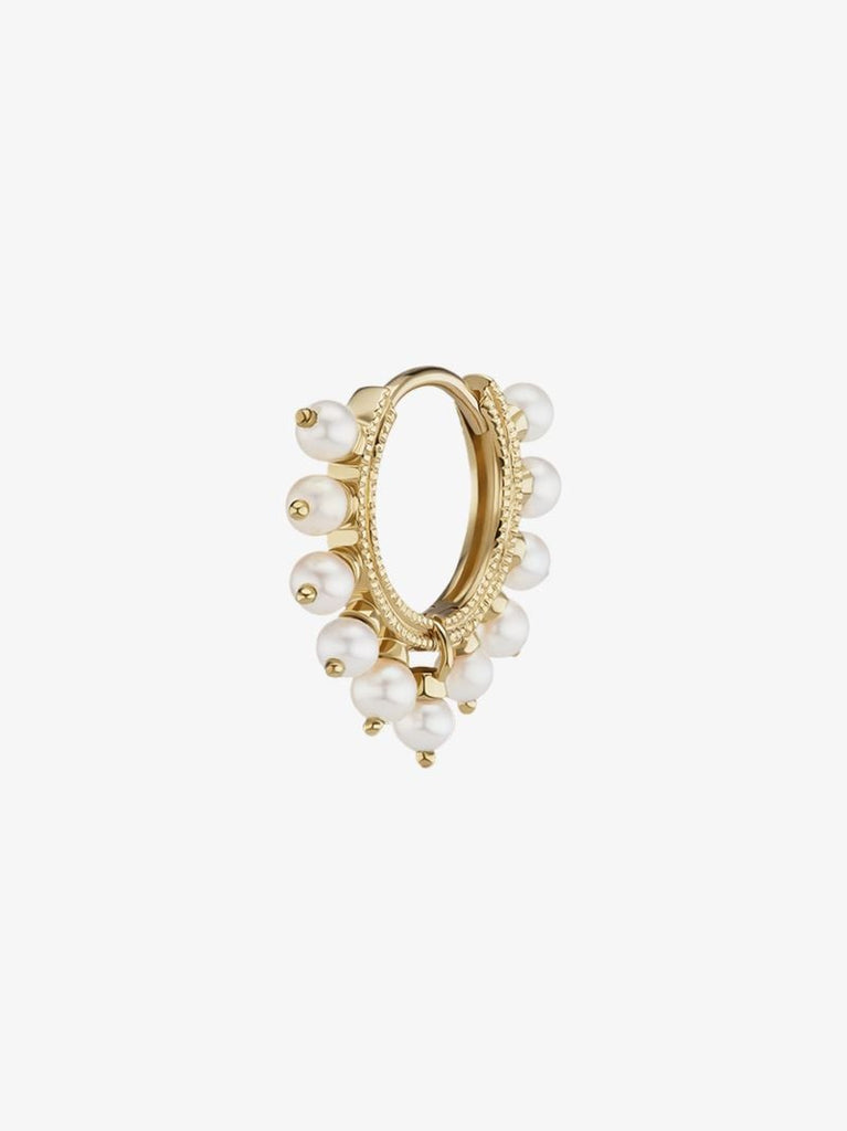 18k Yellow Gold Pearl Coronet Hoop Earring
