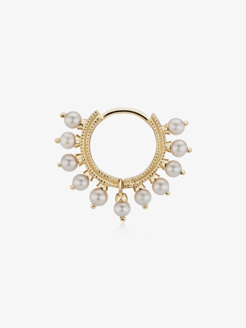 18k Yellow Gold Pearl Coronet Hoop Earring