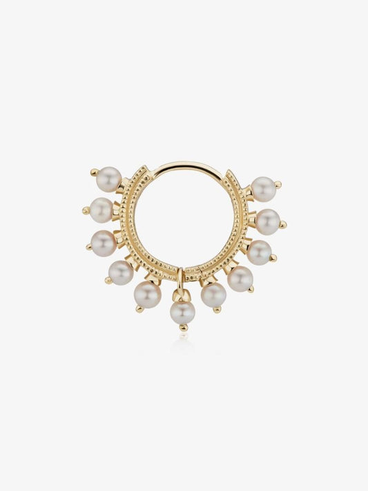 18k Yellow Gold Pearl Coronet Hoop Earring