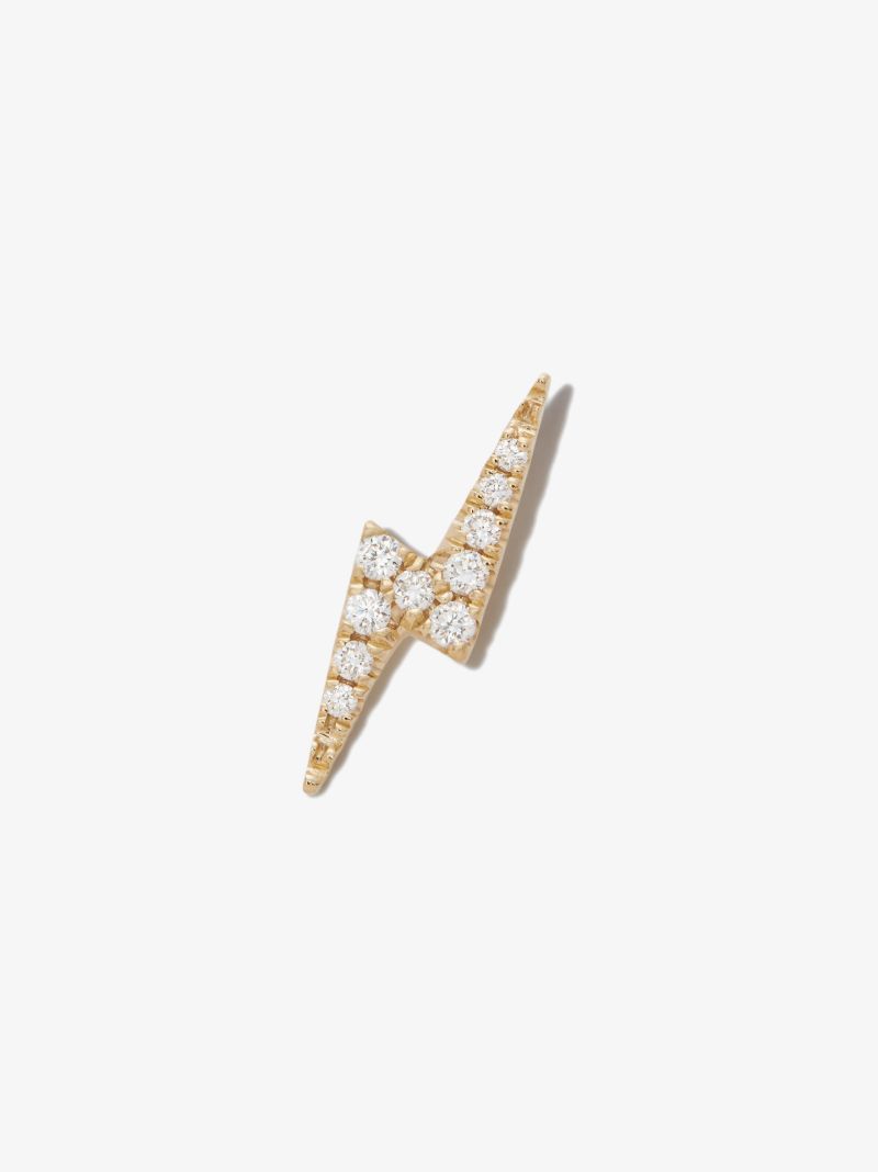 18k Yellow Gold Lightning Bolt Diamond Earring