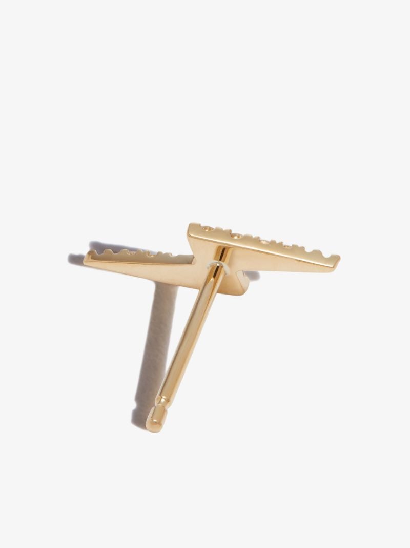 18k Yellow Gold Lightning Bolt Diamond Earring