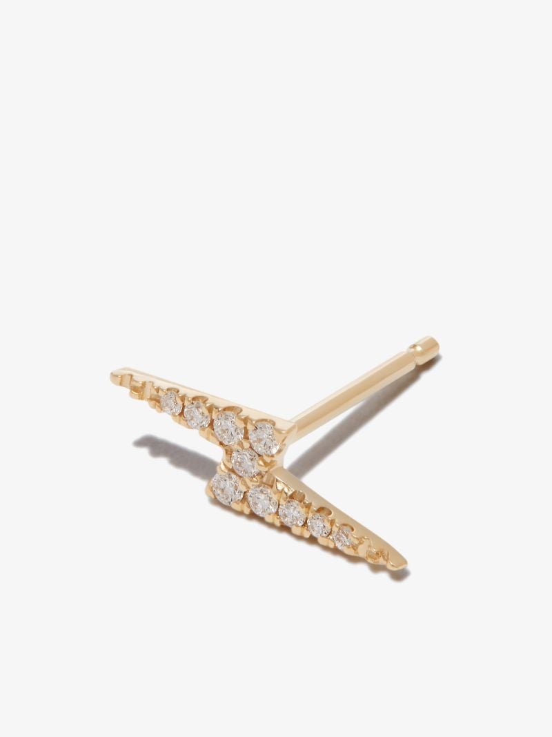 18k Yellow Gold Lightning Bolt Diamond Earring