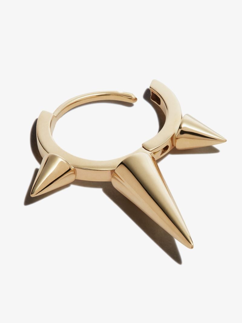 14k Yellow Gold Triple Spike Hoop Earring