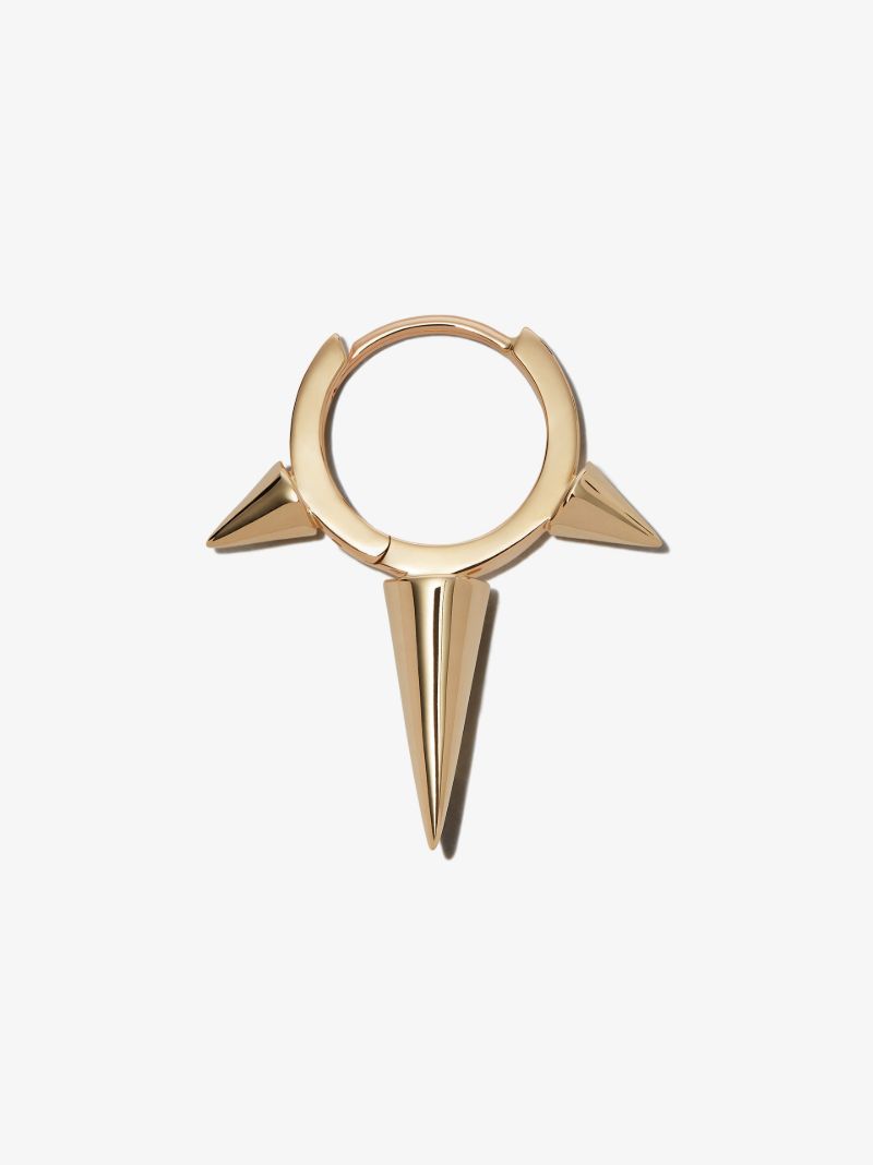 14k Yellow Gold Triple Spike Hoop Earring