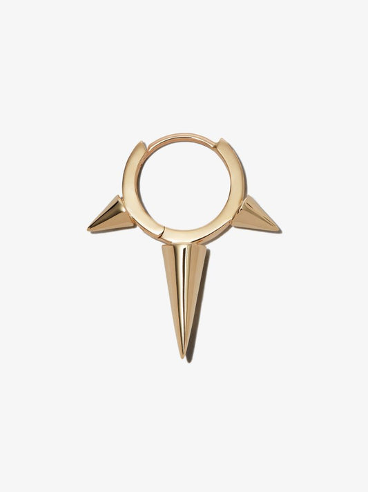 14k Yellow Gold Triple Spike Hoop Earring
