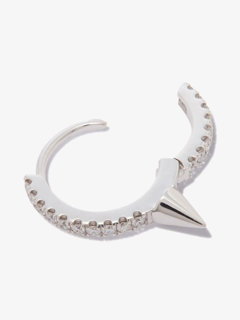 18k White Gold Spike Diamond Hoop Earring