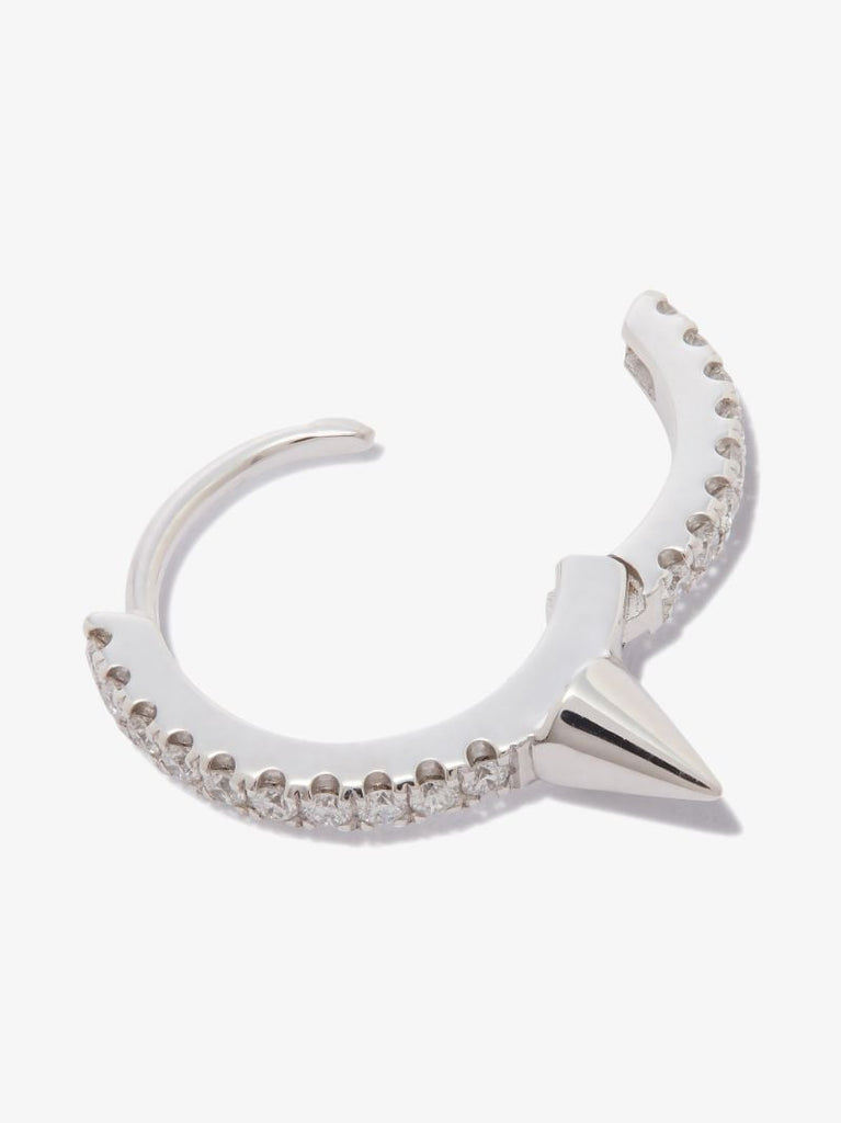 18k White Gold Spike Diamond Hoop Earring