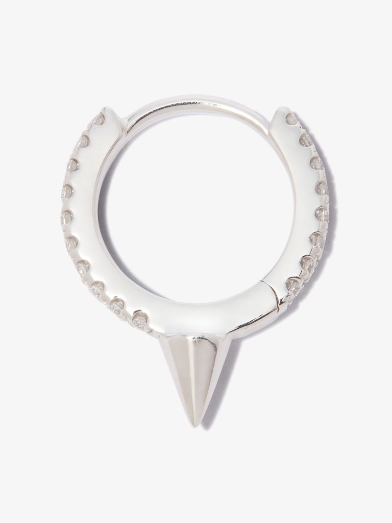 18k White Gold Spike Diamond Hoop Earring