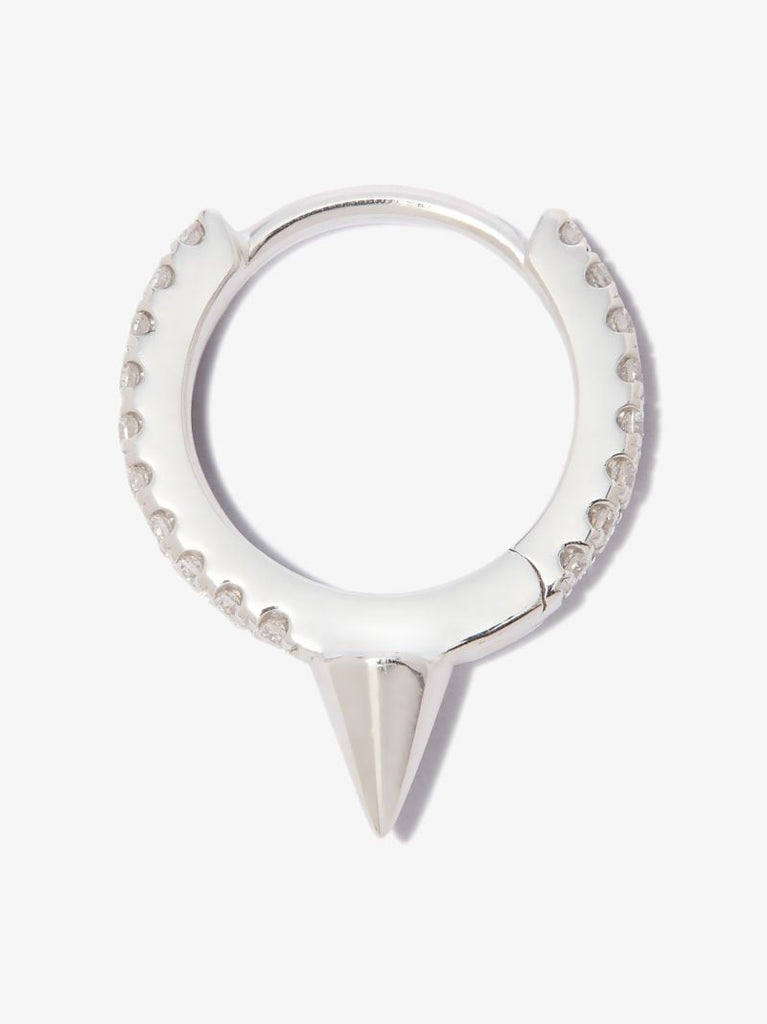 18k White Gold Spike Diamond Hoop Earring
