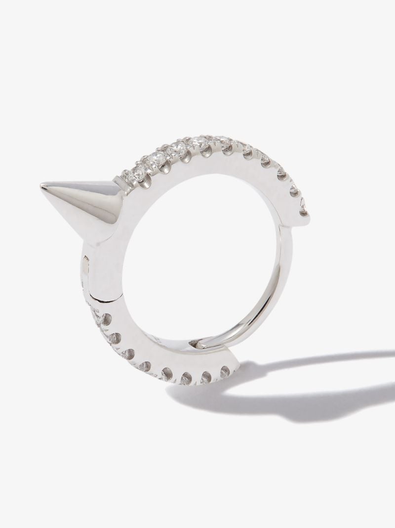 18k White Gold Spike Diamond Hoop Earring